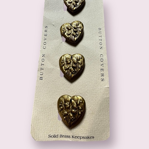 Vintage Amanda Miranda Solid Brass Keepsakes Brass Heart Button Covers S/4 - Picture 3 of 9